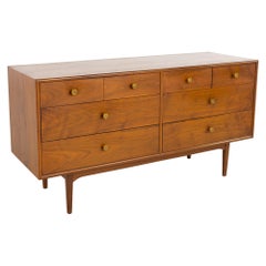 Kipp Stewart for Drexel Mid-Century Walnut 8 Drawer Lowboy Dresser