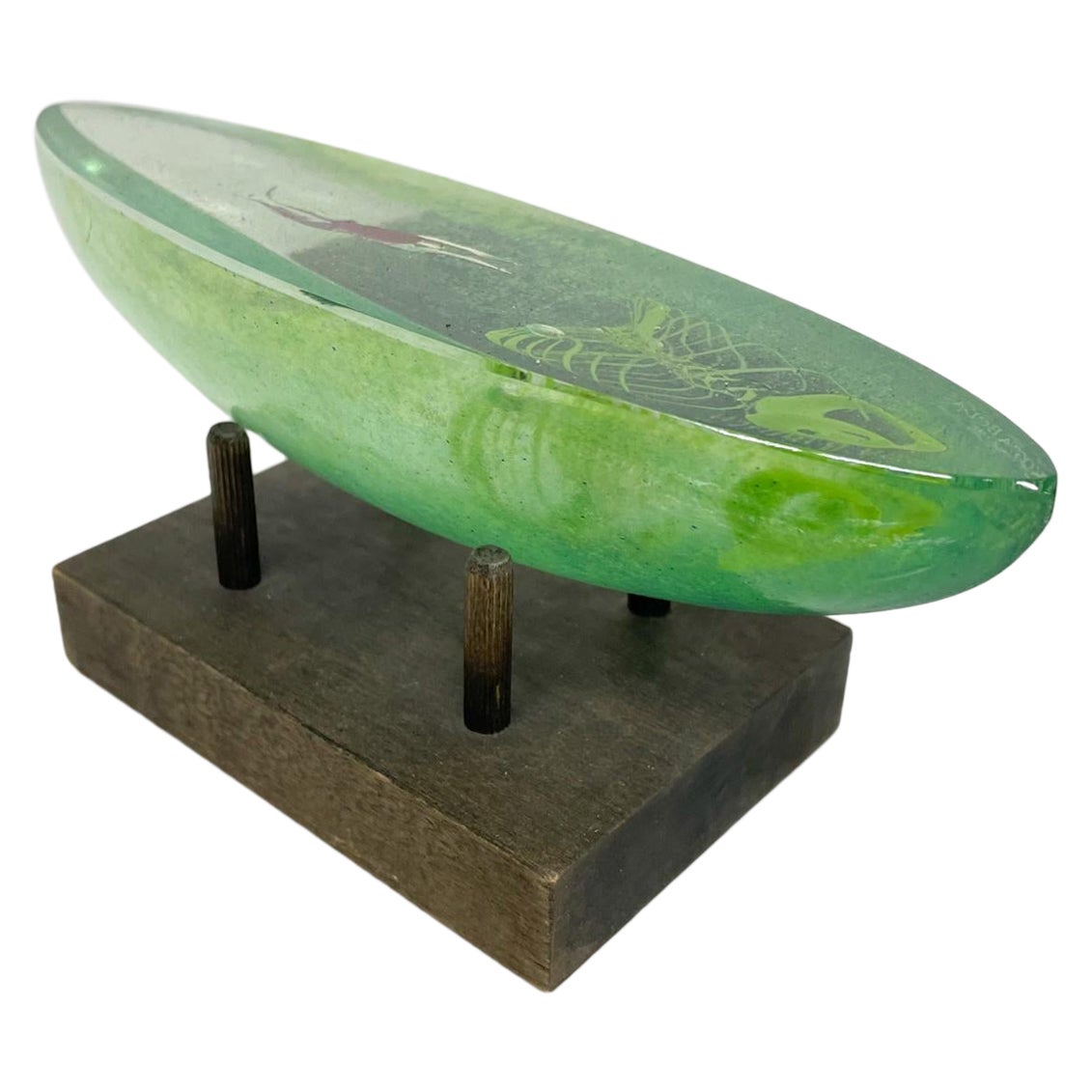 Bertil Vallien Kosta Boda Modern Green Boat with Man Swedish Art Glass Sculpture