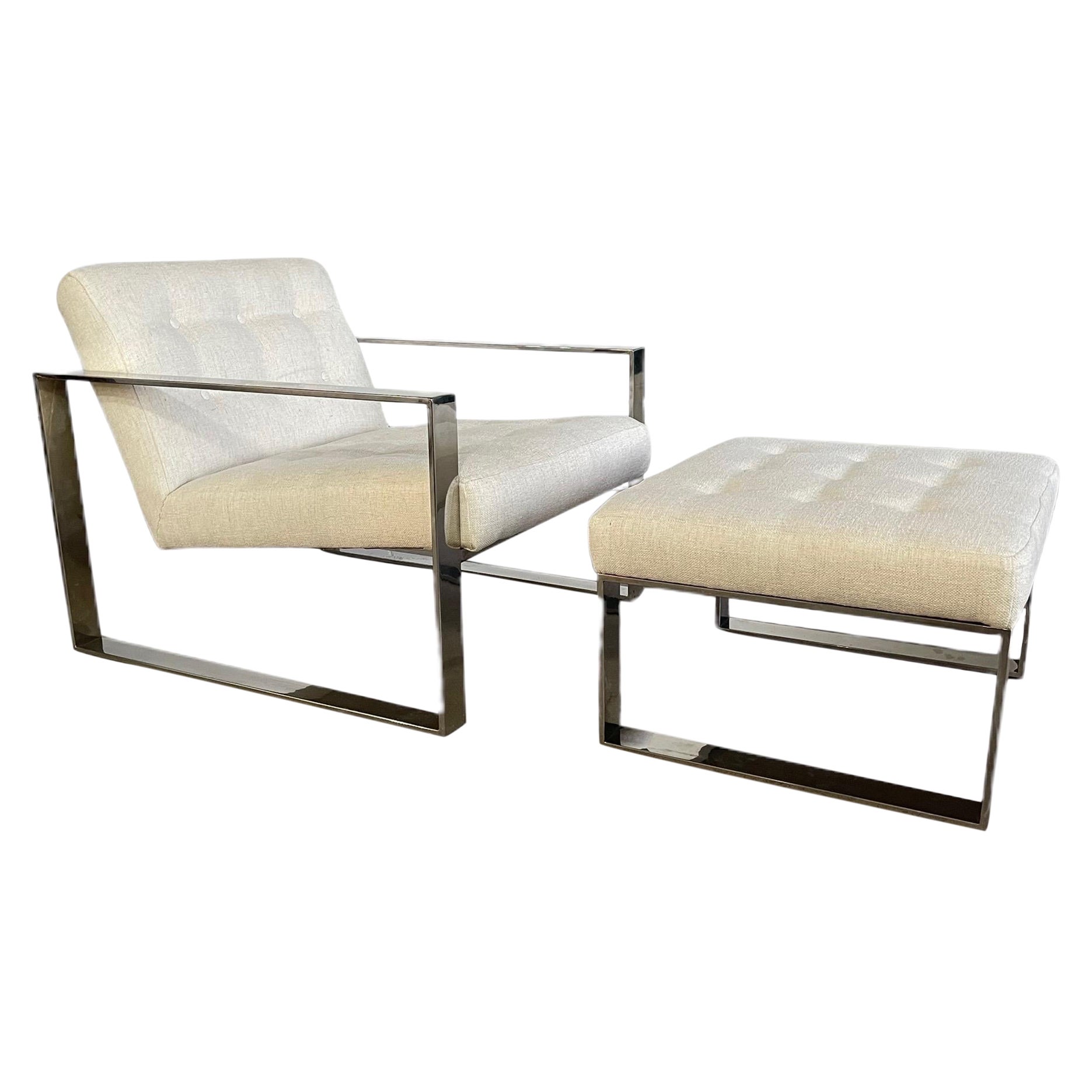  Milo Baughman Style Chrome Lounge Chair & Ottoman 