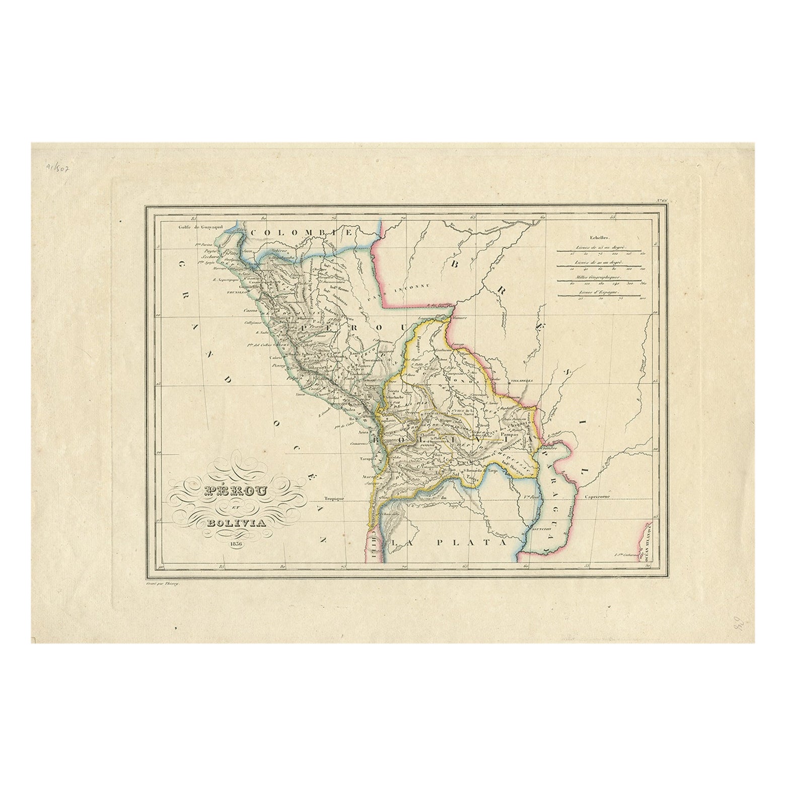Antique Map of Peru and Bolivia by Thierry, 1836