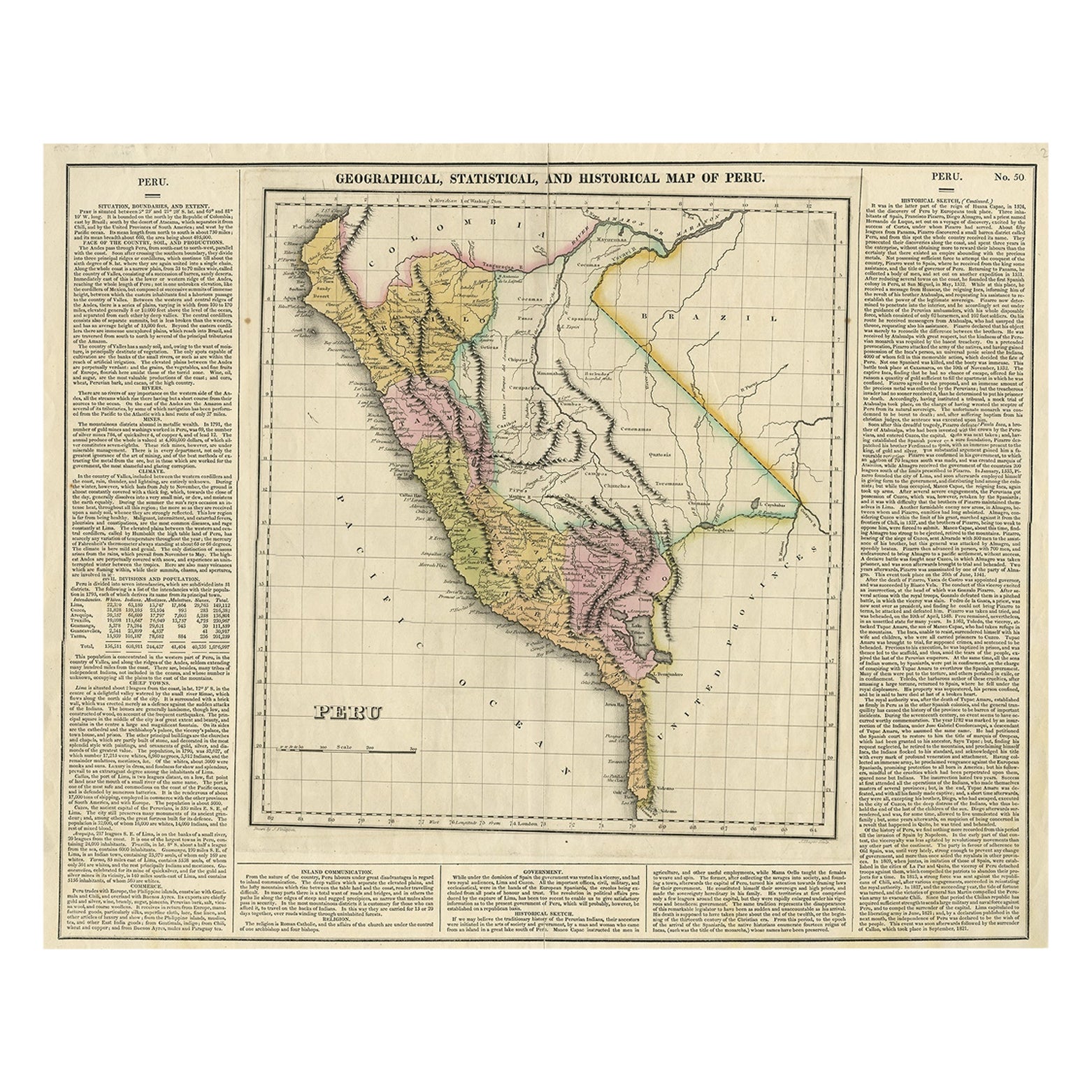 Antique Map of Peru by Carey, 1822 For Sale