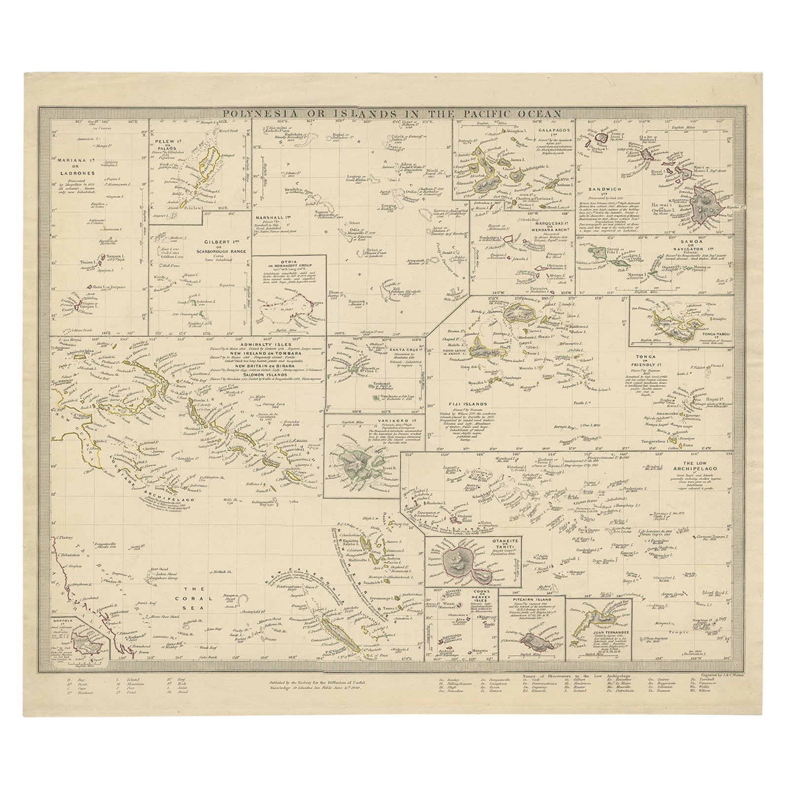 Antique Map of Polynesia with Details of Many Islands, 1840 For Sale