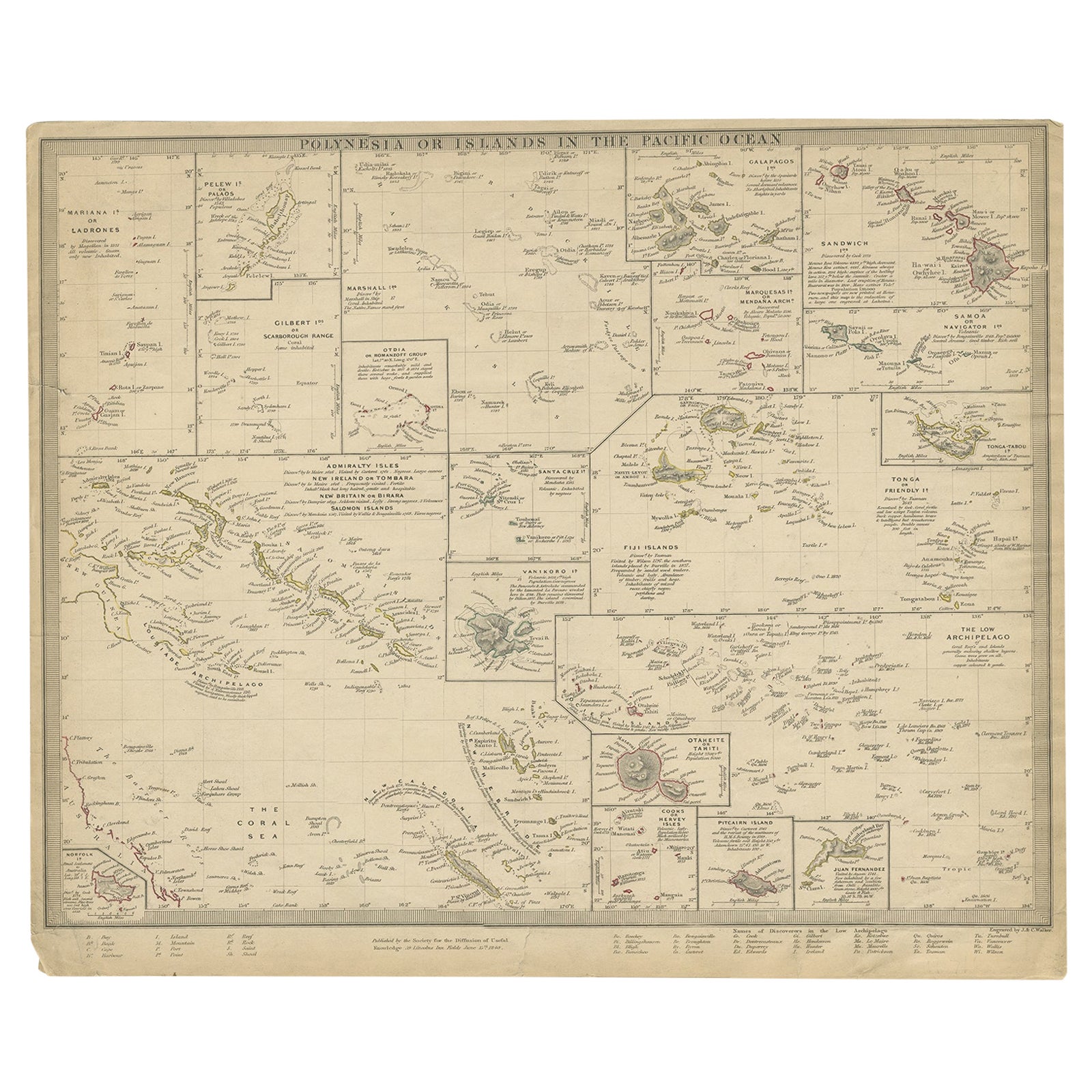 Antique Map of Polynesia by Walker, 1840