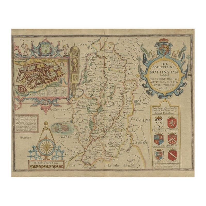 Antique Map of Nottinghamshire by Speed, 1676 For Sale