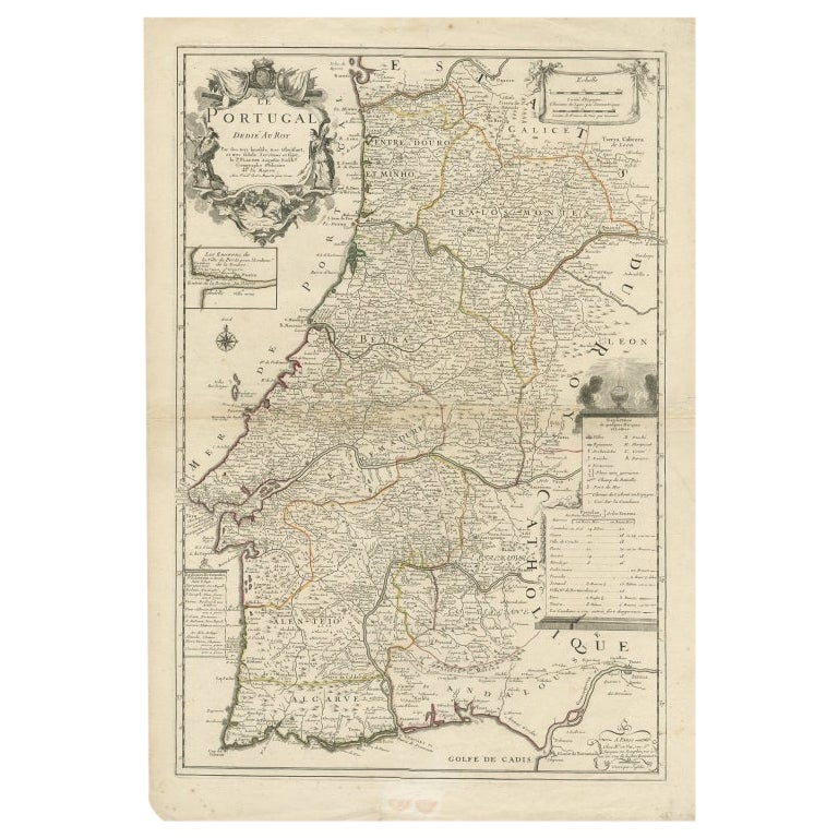 Antique Map of Portugal by Placide, c.1700 For Sale
