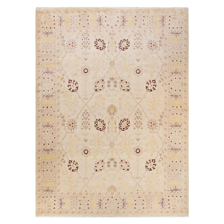 Ivory Rug Handmade One-Of-A-Kind Hand Made Contemporary Eclectic Ivory Area Rug For Sale ...