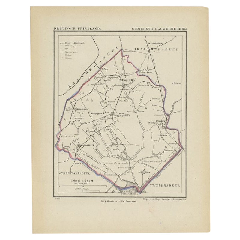Antique Map of Rauwerderhem by Kuyper, 1868 For Sale