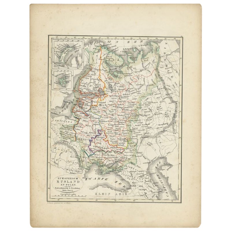 Carte ancienne de Russie et de Pologne par Petri, 1852
