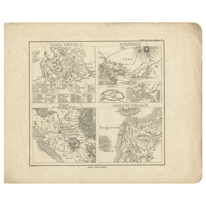 Antique Map of Rome and Athens by Perthes, 1848