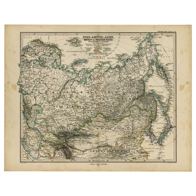 Antique Map of Russia and Surroundings by Stieler, 1874 For Sale