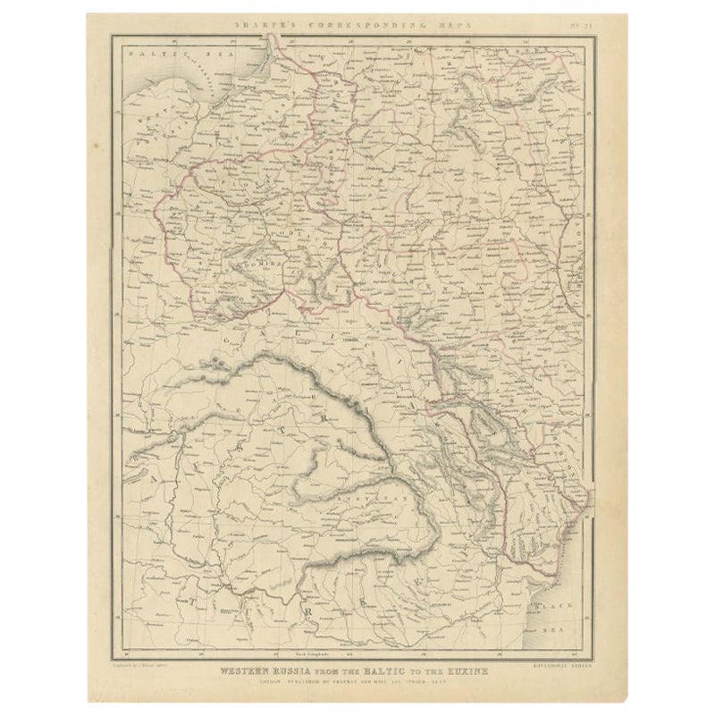 Antique Map of Russia from the Baltic to the Black Sea by Sharpe, 1849 For Sale