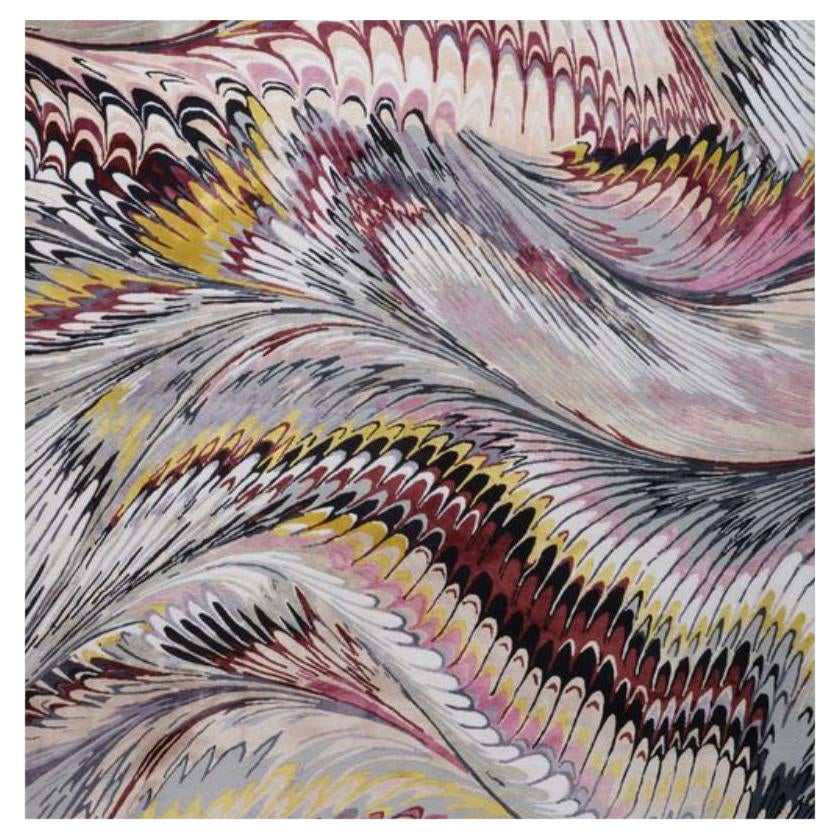 Feather Marble Maroon 7'6"x5' Rug in Wool and SIlk By Mary Katrantzou