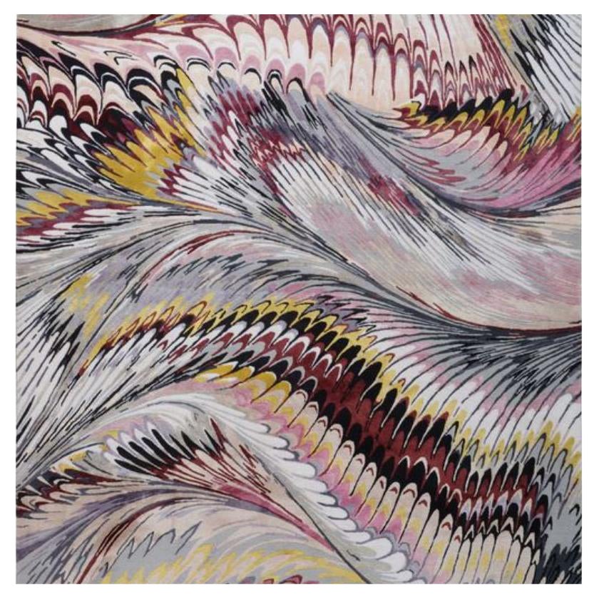 Feather Marble Maroon 9'x6' Rug in Wool and SIlk By Mary Katrantzou For Sale
