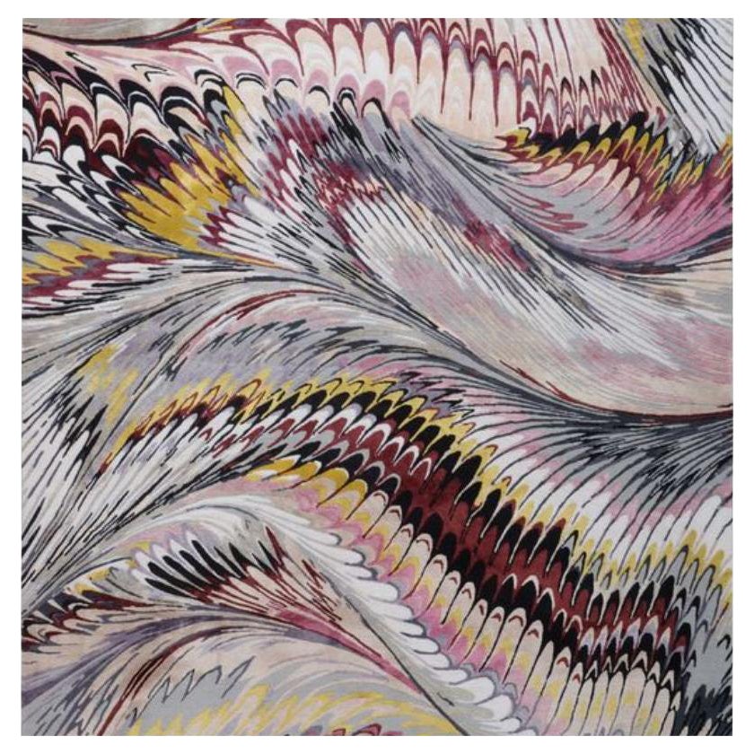 Feather Marble Maroon 10'x7' Rug in Wool and SIlk By Mary Katrantzou For Sale
