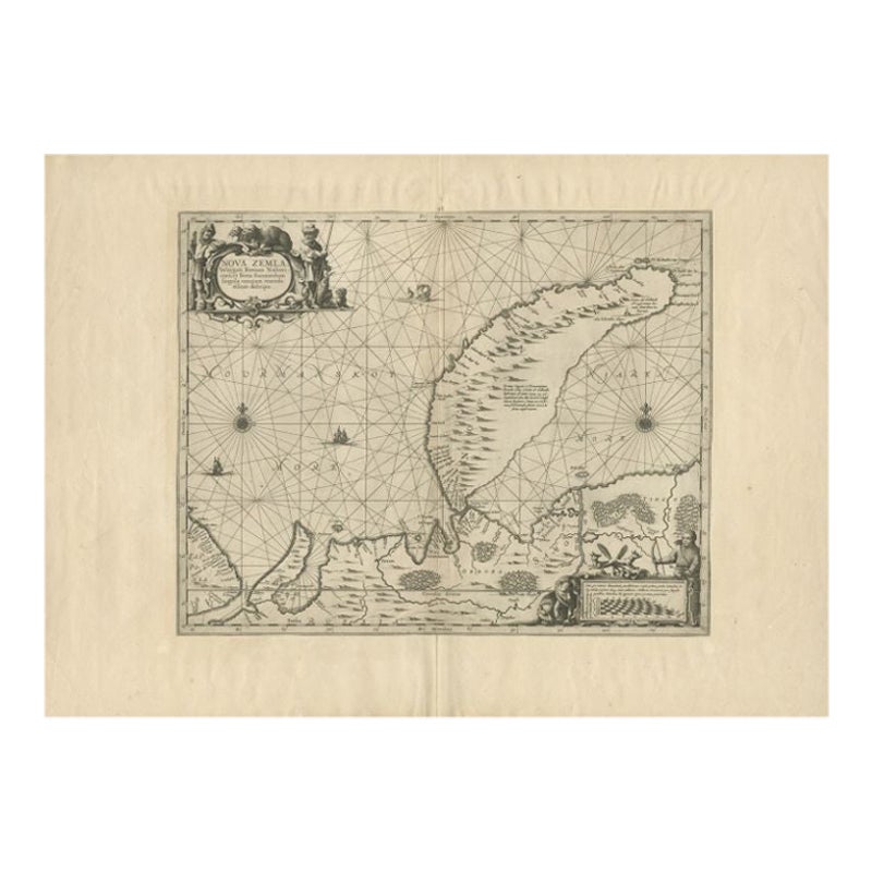 Antique Map of Nova Zembla by Janssonius, c.1650 For Sale