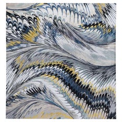 Feather Marble Midnight 12'x9' Rug in Wool and SIlk By Mary Katrantzou