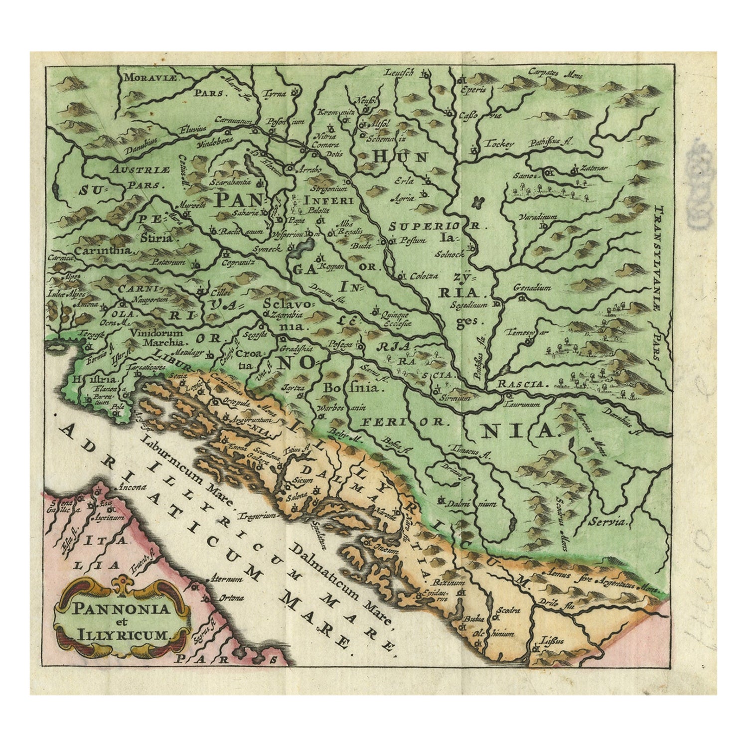 Antique Map of Pannonia and Illyria by Cluver, 1685 For Sale