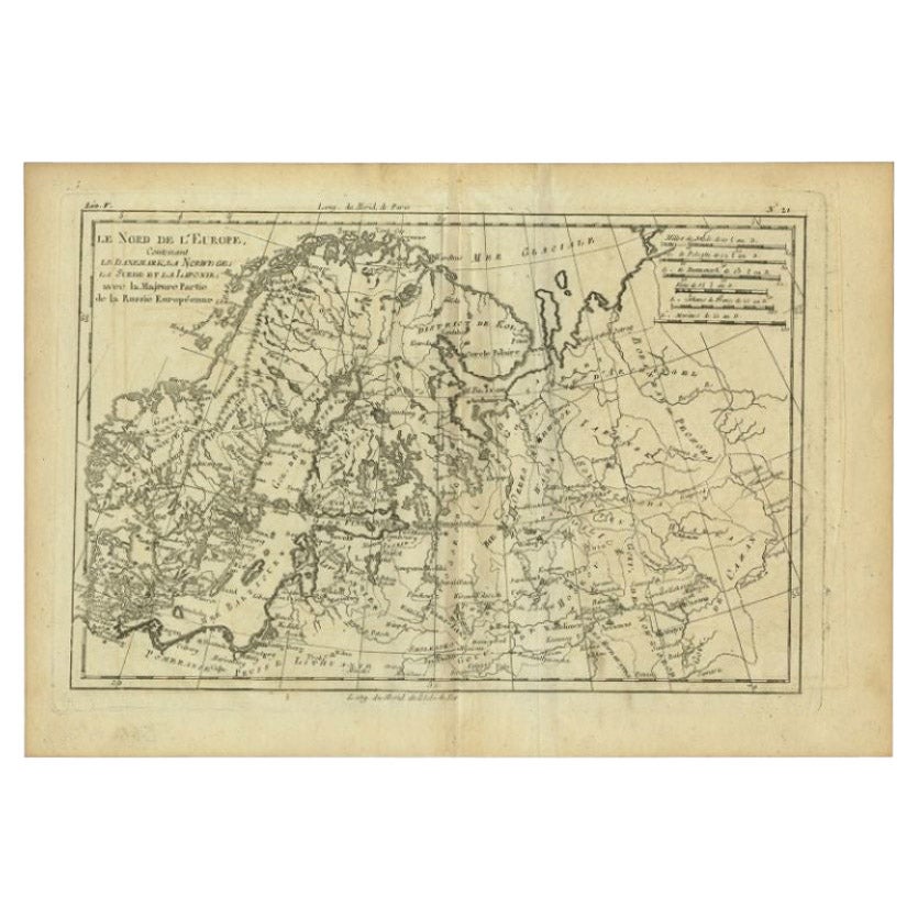 Antique Map of Northern Europe by Bonne, c.1780 For Sale