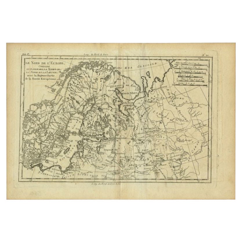 Mapa antiguo del norte de Europa por Bonne, c.1780
