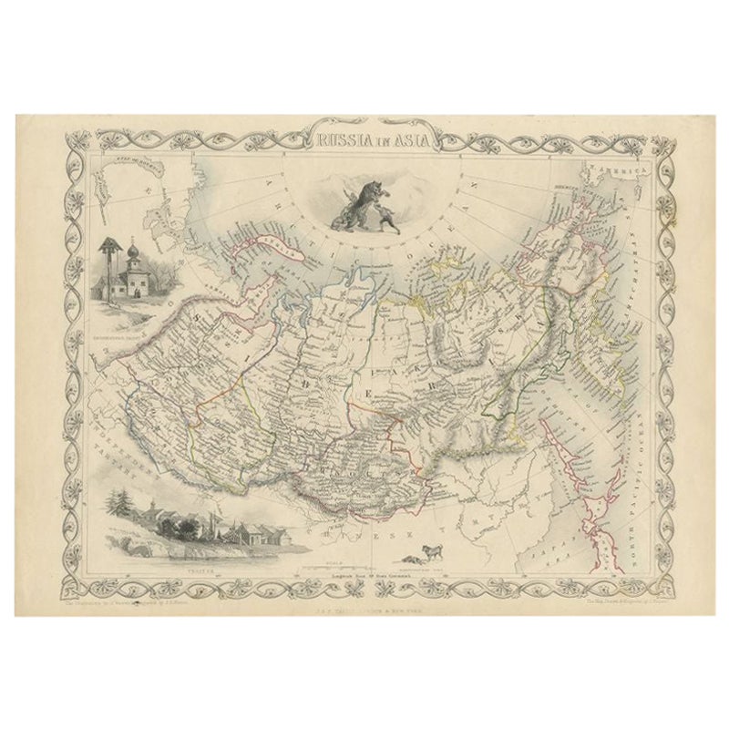 Antique Map of Russia in Asia by Tallis, c.1851