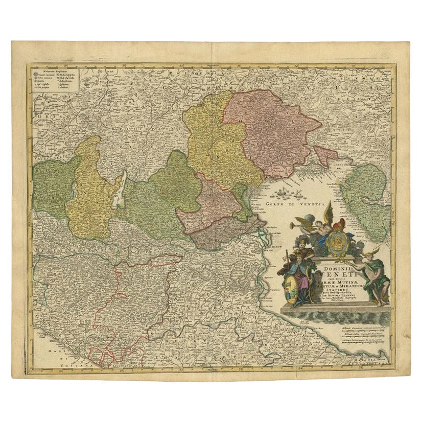Antique Map of Northern Italy by Homann Heirs, c.1730 For Sale