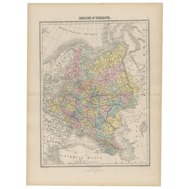 Carta geografica antica della Russia in Europa di Migeon, 1880 in vendita