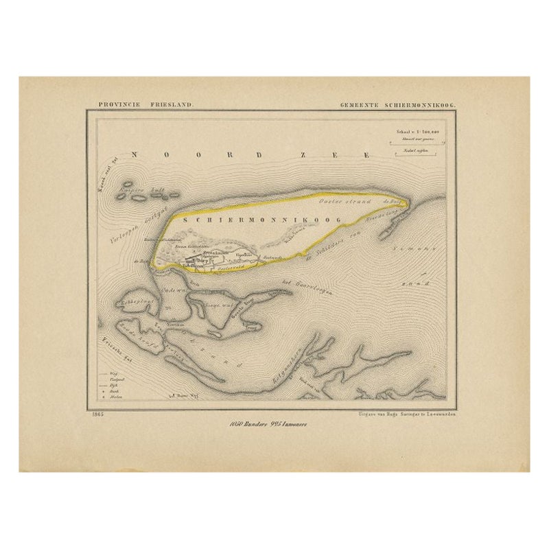 Antique Map of Schiermonnikoog, an island of the Netherlands, 1868 For Sale