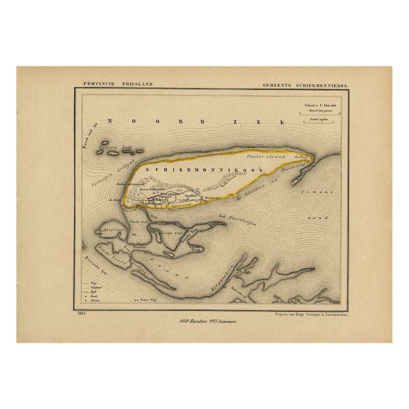 Antike Karte von Schiermonnikoog, Wadden-Insel, Niederlande, 1868
