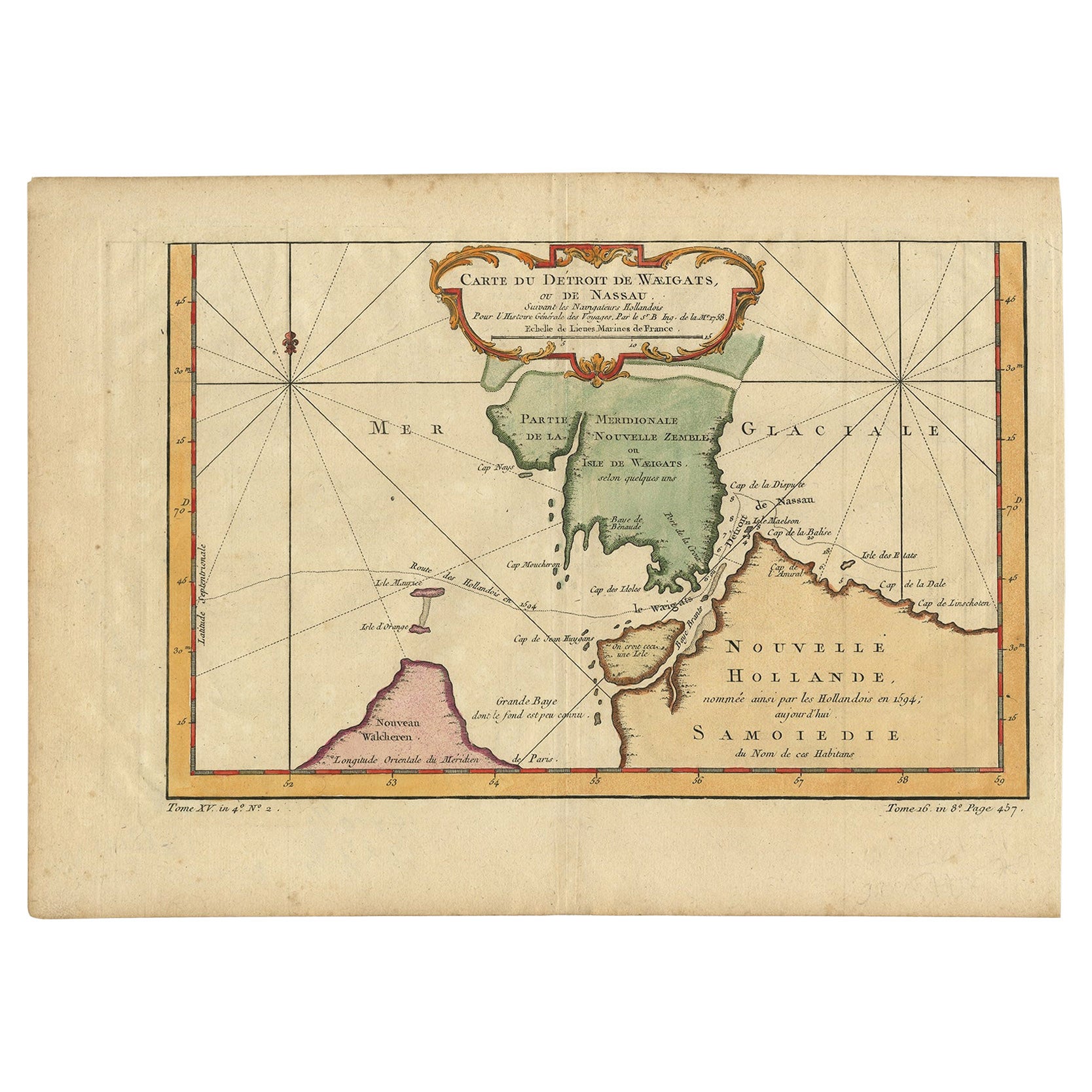 Antike Karte von Novaya Zemlya und dem russischen Festland von Bellin, 1758