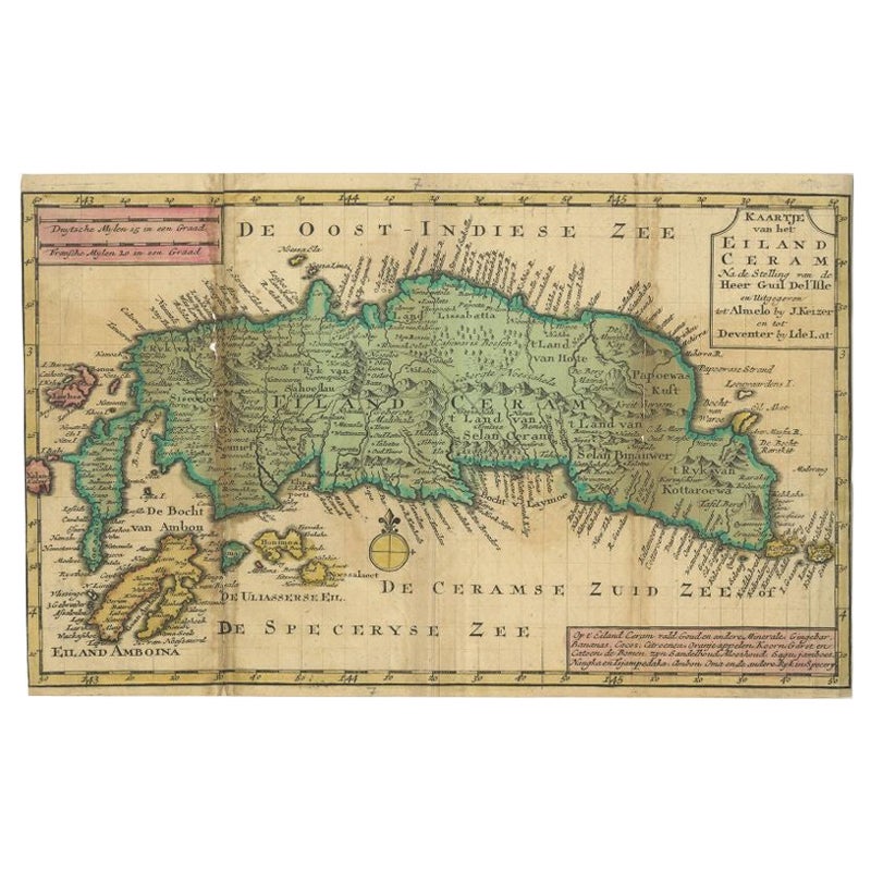 Antique Map of Seram Island by Keizer & De Lat, c.1747 For Sale