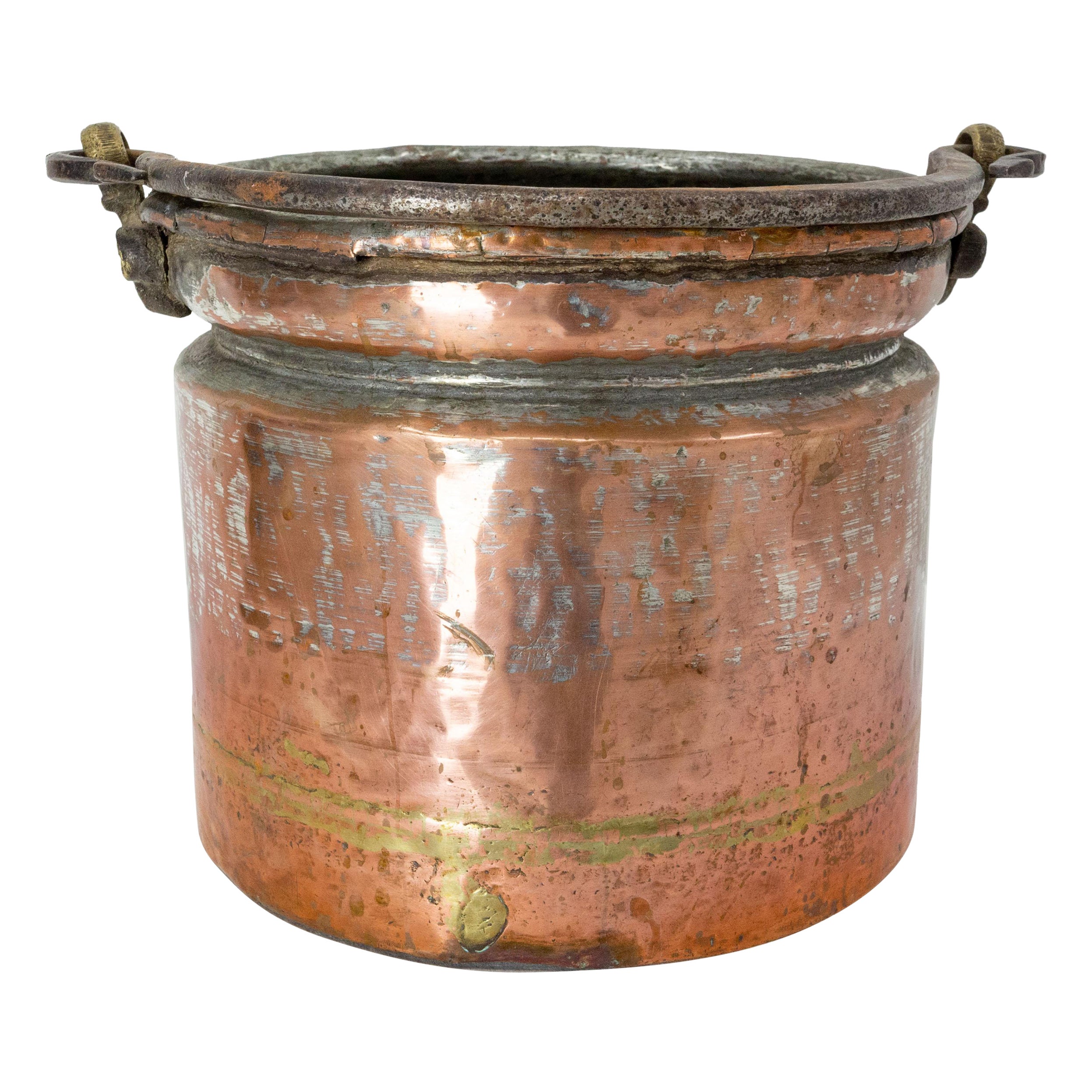 19th Century Planter Copper Jardinière with Handle, SW France For Sale