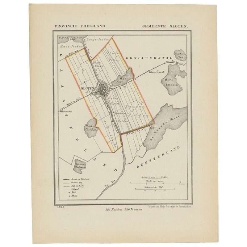 Antique Map of Sloten by Kuyper, 1868 For Sale