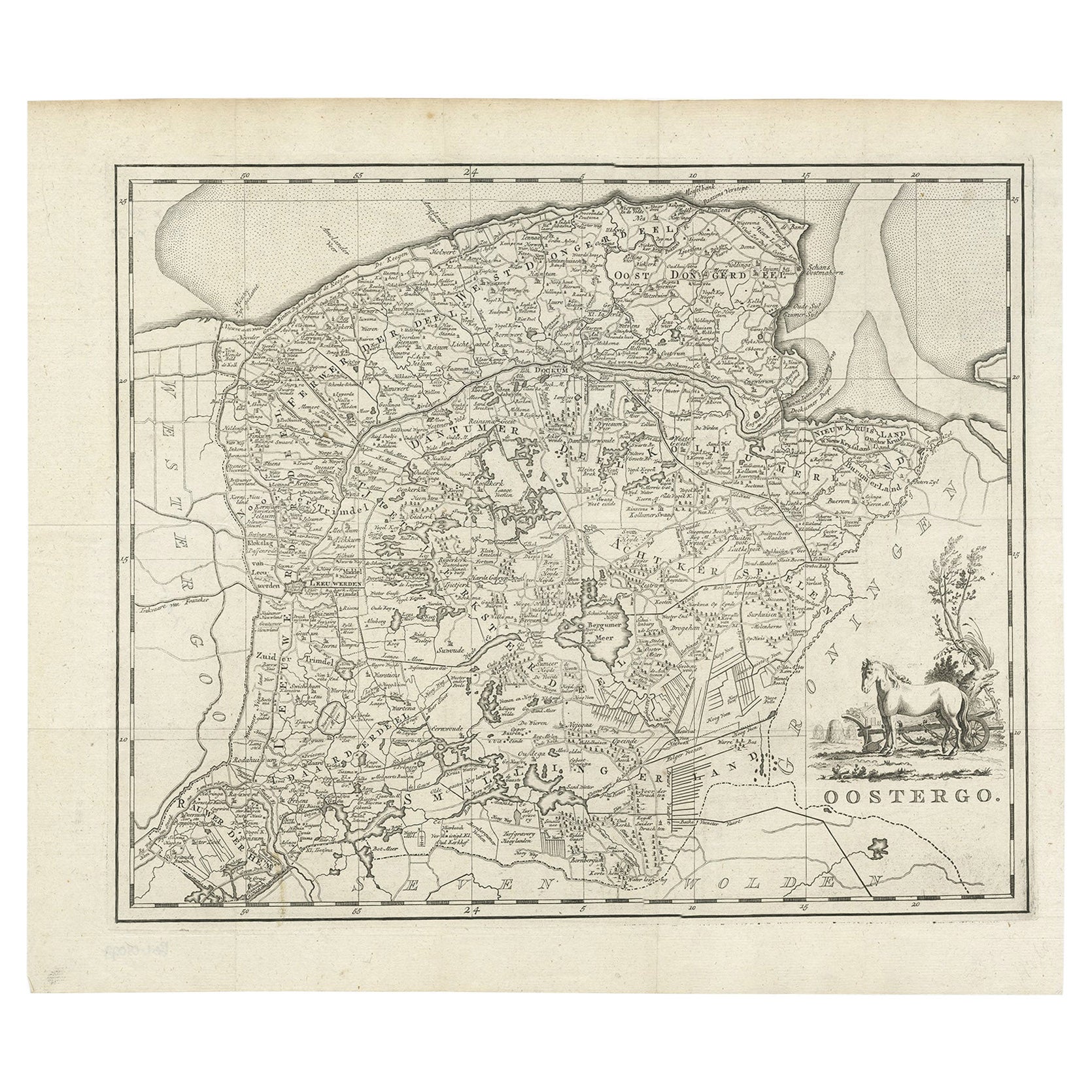 Antique Map of Oostergo, Friesland by Tirion, 1785 For Sale