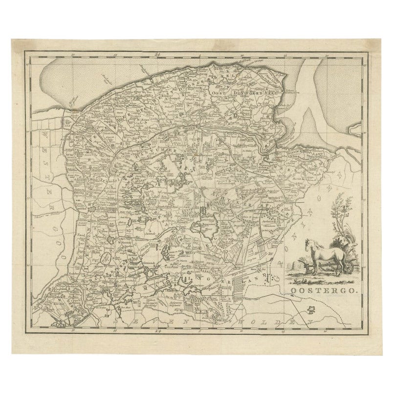 Carte ancienne de Oostergo par Tirion, 1744 en vente