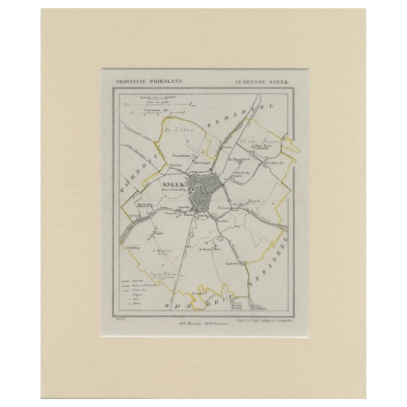 Antike Karte von Sneek von Kuyper, 1868