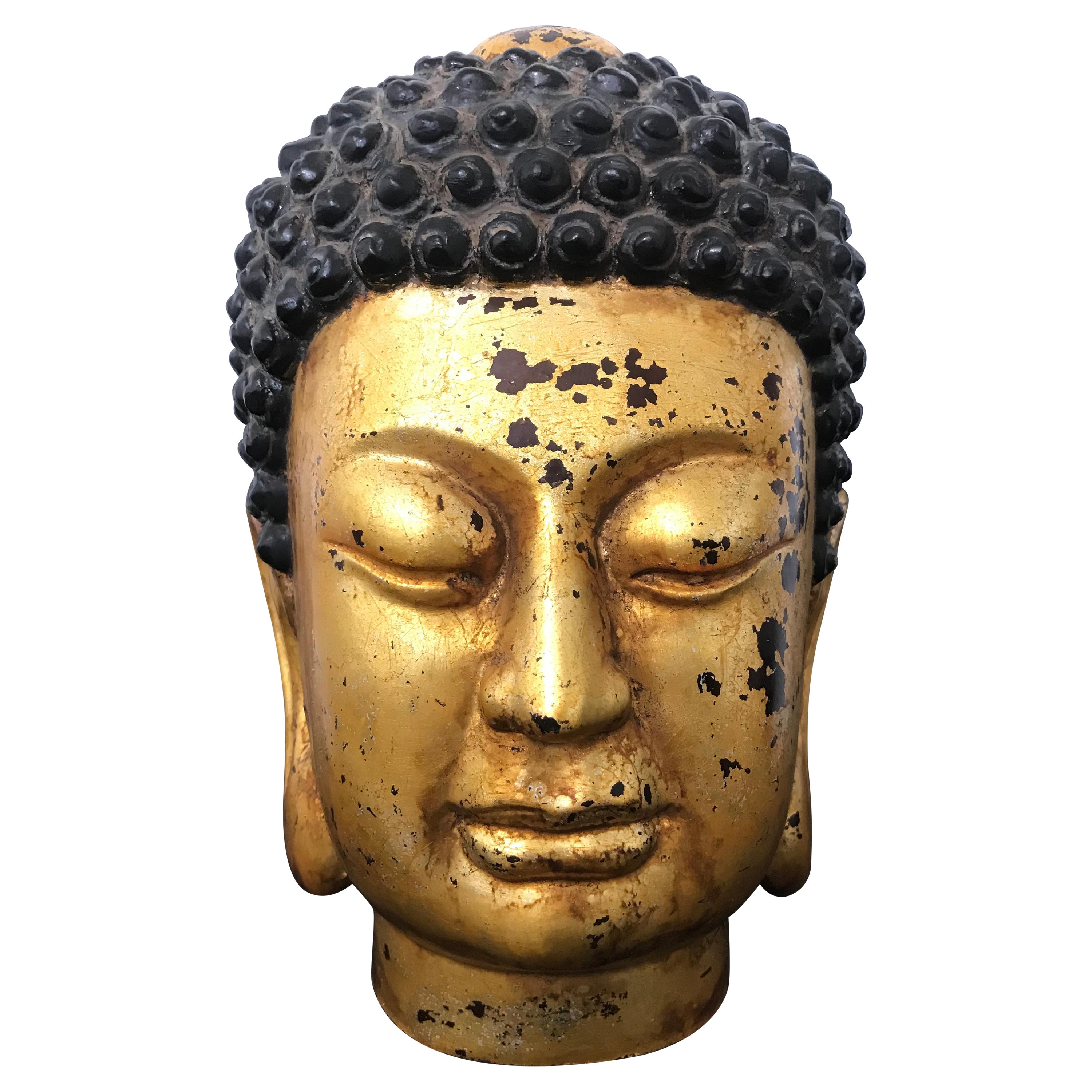 Goldener lackierter Buddha-Kopf im Ming-Stil, Gold im Angebot