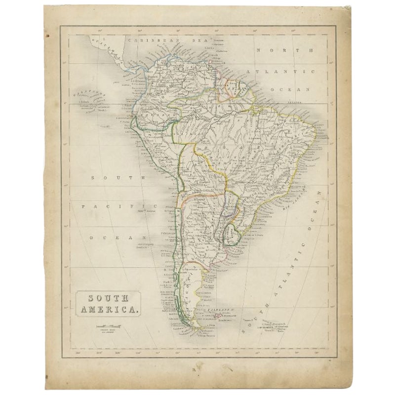 Antique Map of South America, c.1840 For Sale