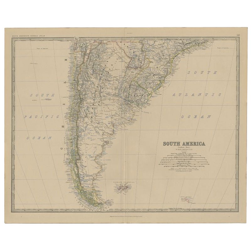 Carte ancienne d'Amérique du Sud, partie sud, 1882