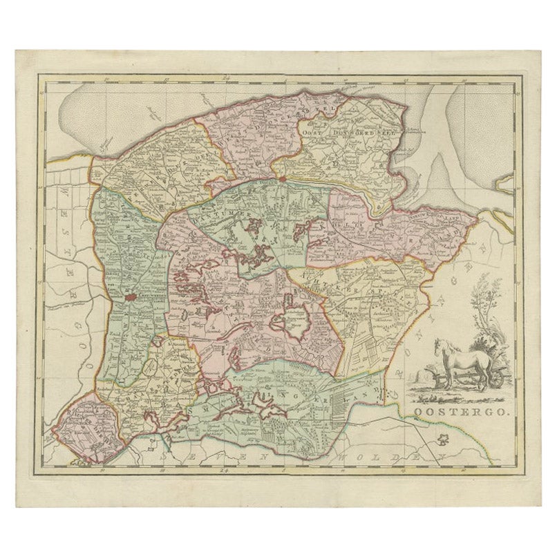 Carte ancienne de Oostergo par Tirion, 1744 en vente