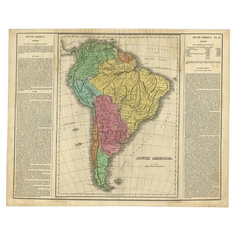 Carte originale et intéressante d'une Amérique du Sud ancienne, 1822