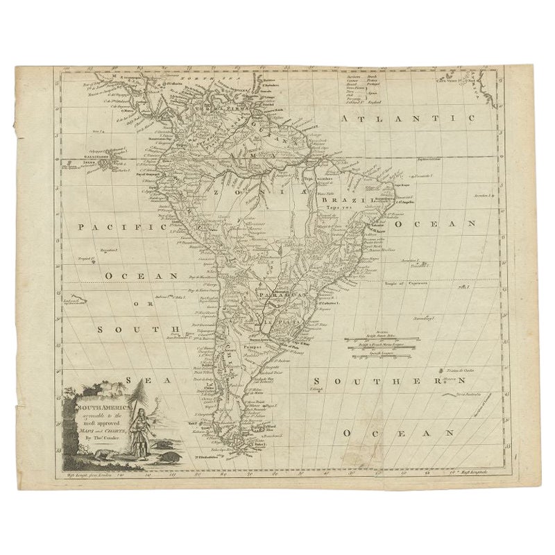 Antique Map of South America by Conder, c.1775 For Sale