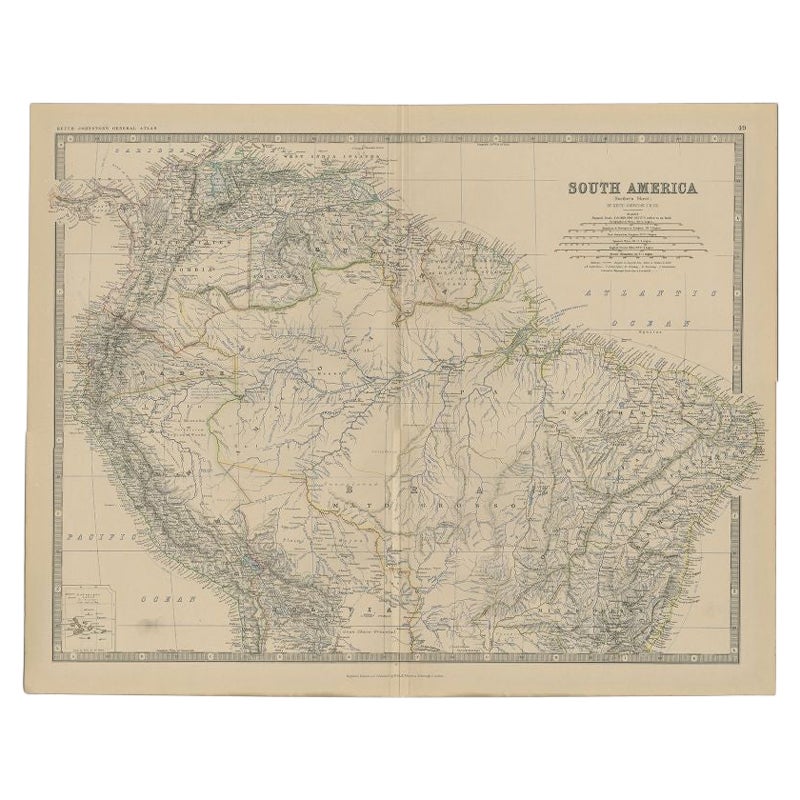 Carte ancienne d'Amérique du Sud par Johnston, 1882