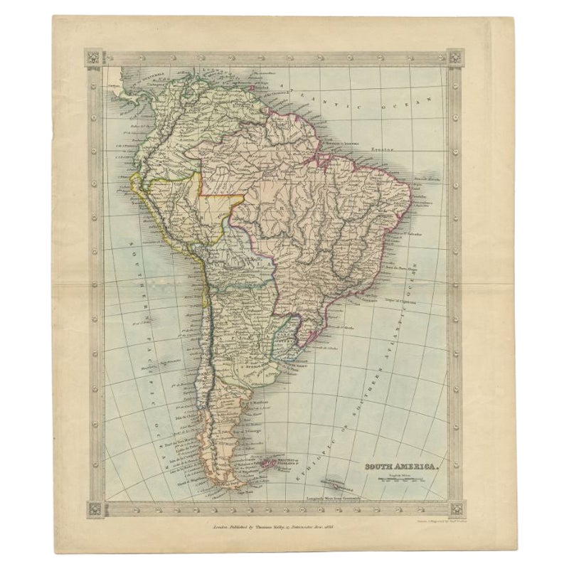 Antique Map of South America by Kelly, 1835 For Sale
