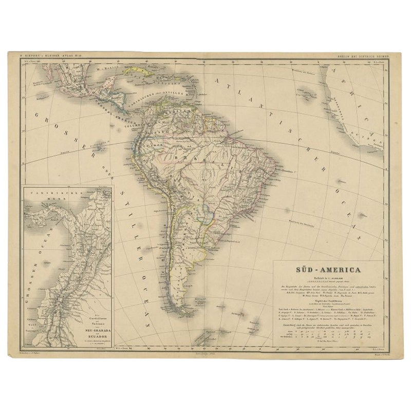 Antike deutsche Karte von Südamerika von Kiepert, um 1870
