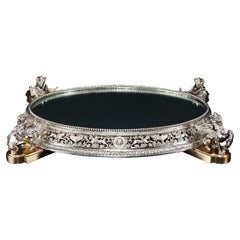 Victorian Silver Oval Mirrored Plateau
