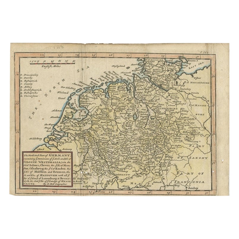 Antique Map of Part of Germany by Moll, c.1740 For Sale