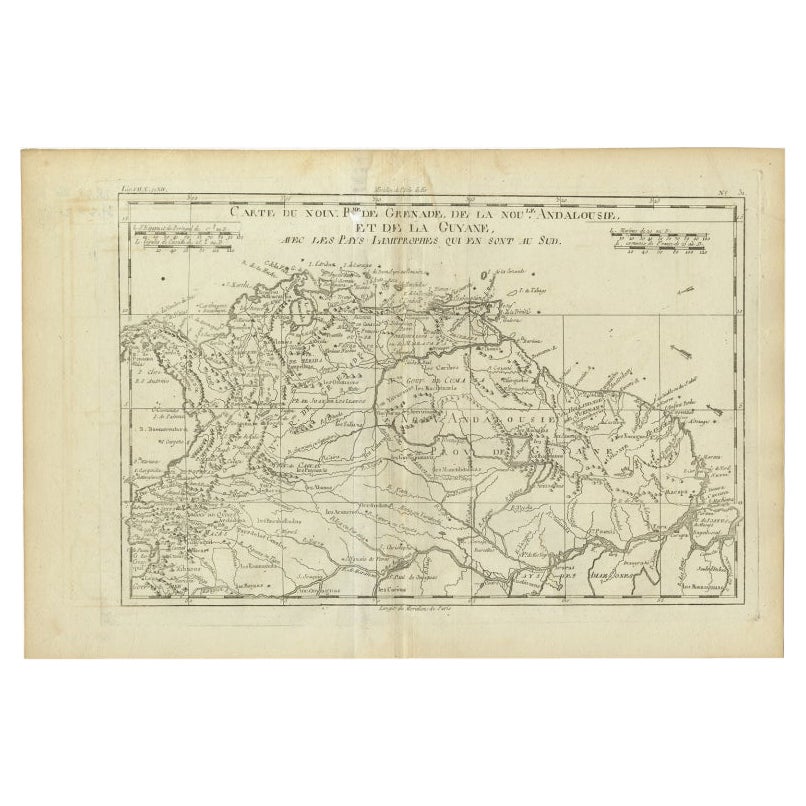 Old Map Guiana, Columbia Venezuela, Andalusia in South America  by Bonne, c.1780 For Sale