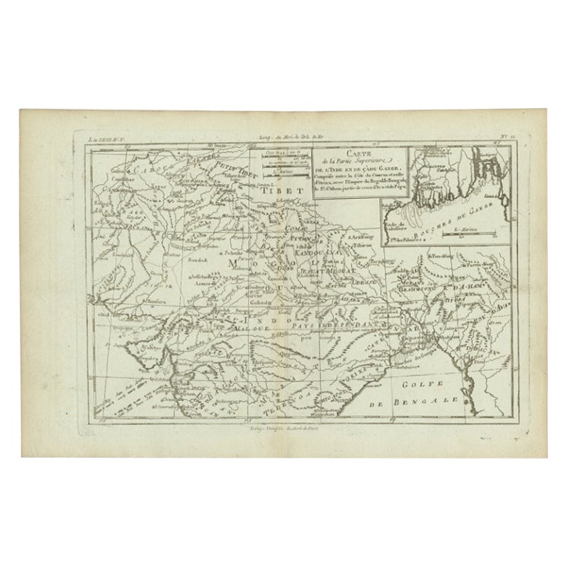 Antike Karte eines Teils Südasiens von Bonne, um 1780