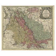 Antique Map of Part of the Rhine River by Seutter, c.1730