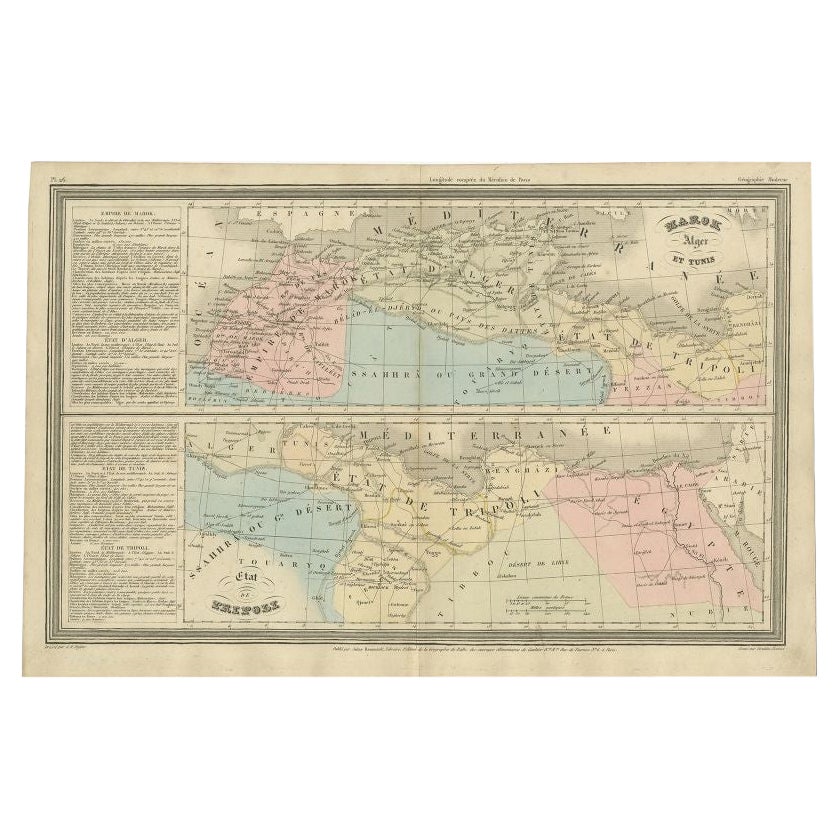 Carte française ancienne d'Afrique du Nord et de Lituanie, vers 1840